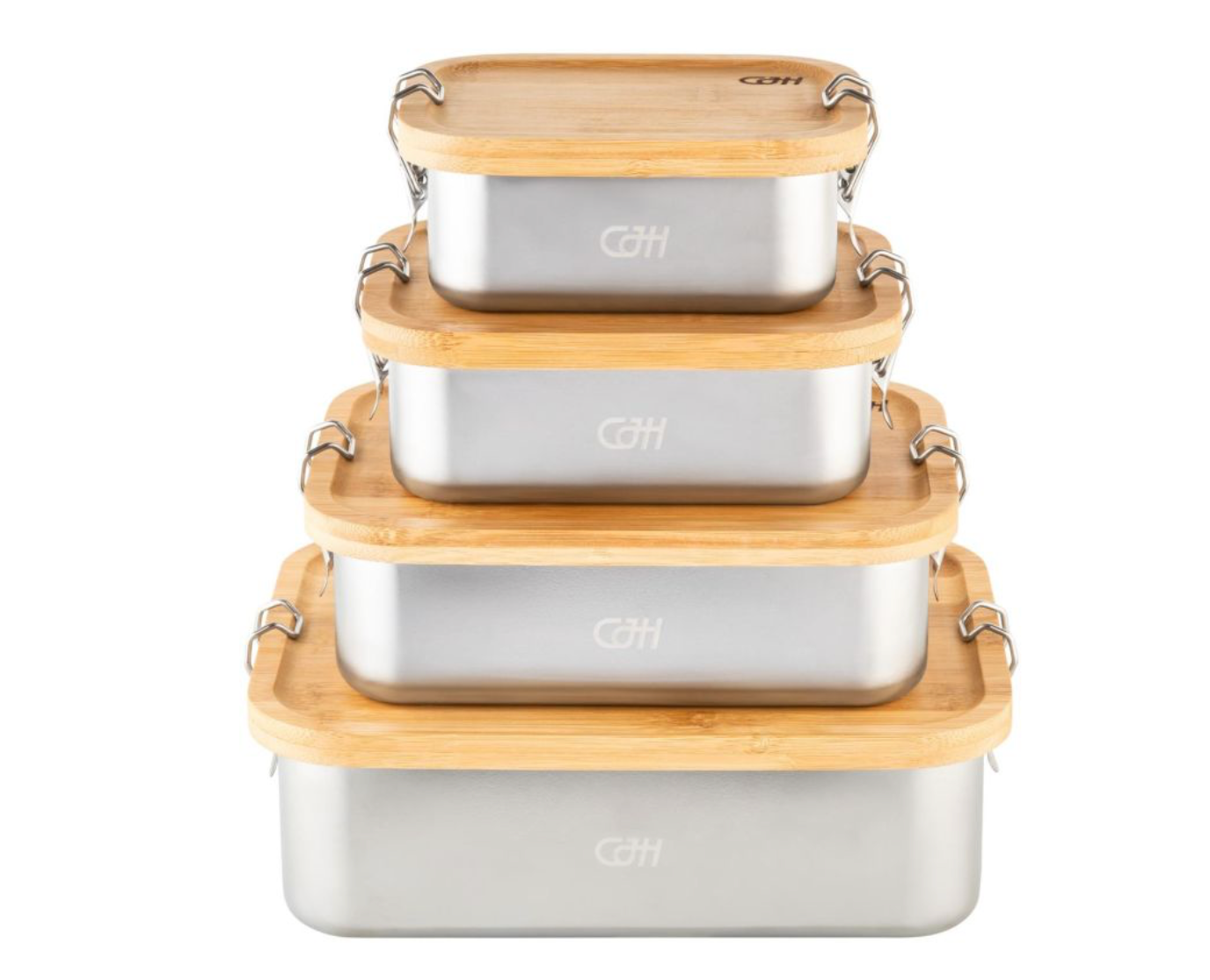 CJH Stainless Steel Lunch Box M, bamboo lid, compartment divider