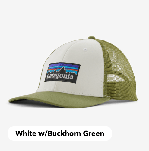 Patagonia Cap White w/Buckhorn Green Patagonia P-6 Logo LoPro Trucker Hat