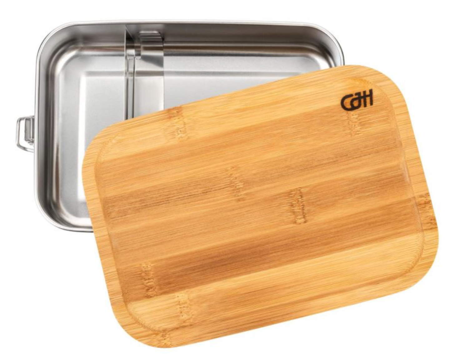 CJH Stainless Steel Lunch Box L, bamboo lid, compartment divider
