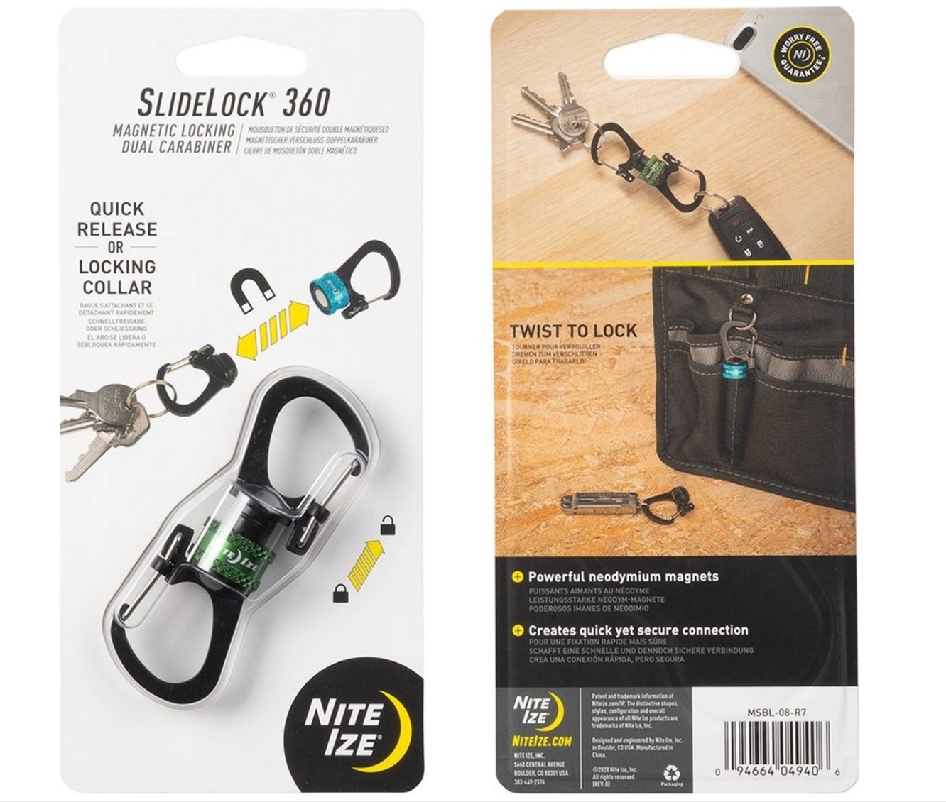 Nit Ize SLIDELOCK® 360° MAGNETIC LOCKING DUAL CARABINER Green
