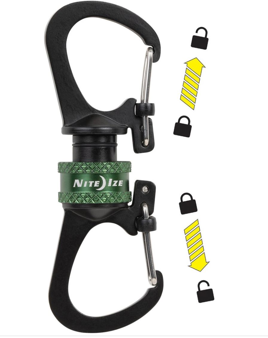 Nit Ize SLIDELOCK® 360° MAGNETIC LOCKING DUAL CARABINER Green