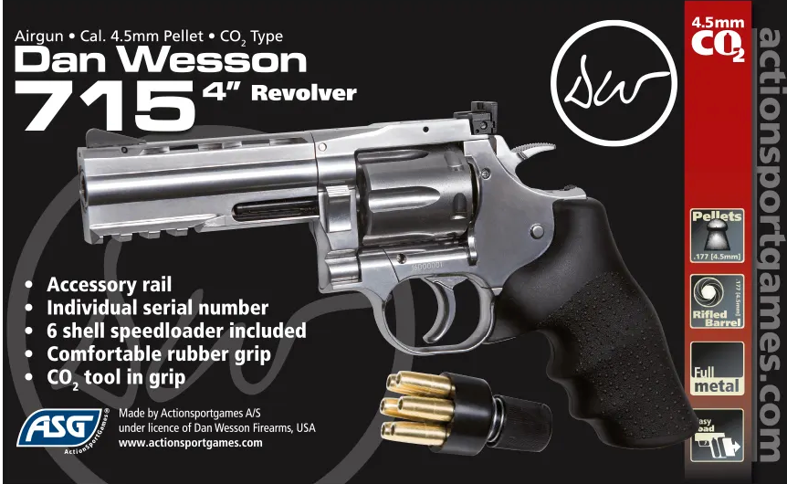 Dan Wesson 715, Airgun, Pellets, Silver, 4"
