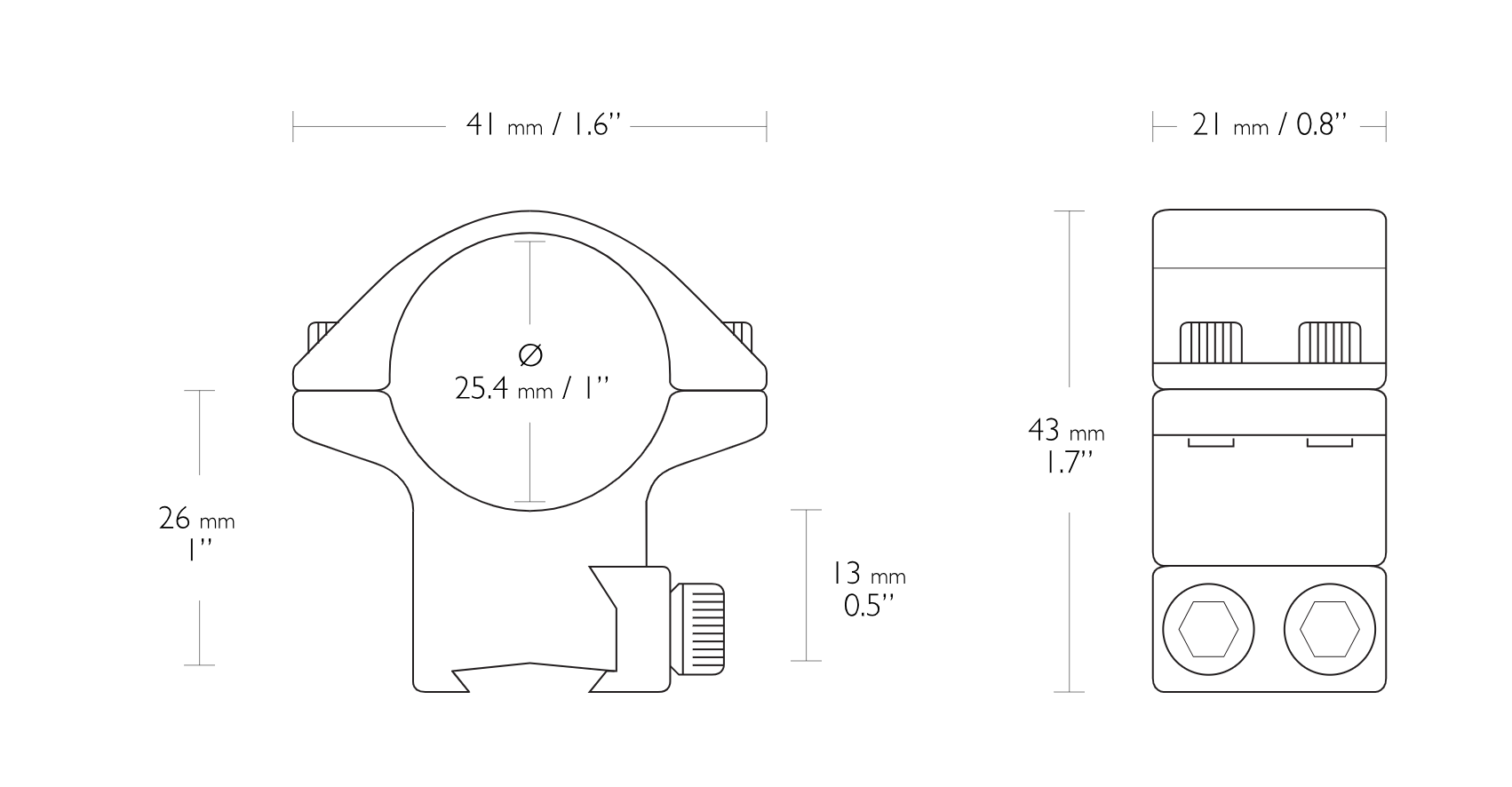 Hawke MATCH MOUNT 1" 2 PIECE 9-11MM MEDIUM