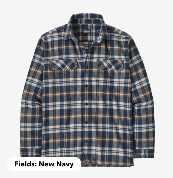 Patagonia Shirt S / Fields: New Navy Patagonia Men's Long-Sleeved Organic Cotton Midweight Fjord Flannel Shirt