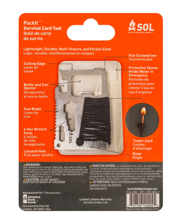 SOL Multitool SOL PackIt Survival Card Tool