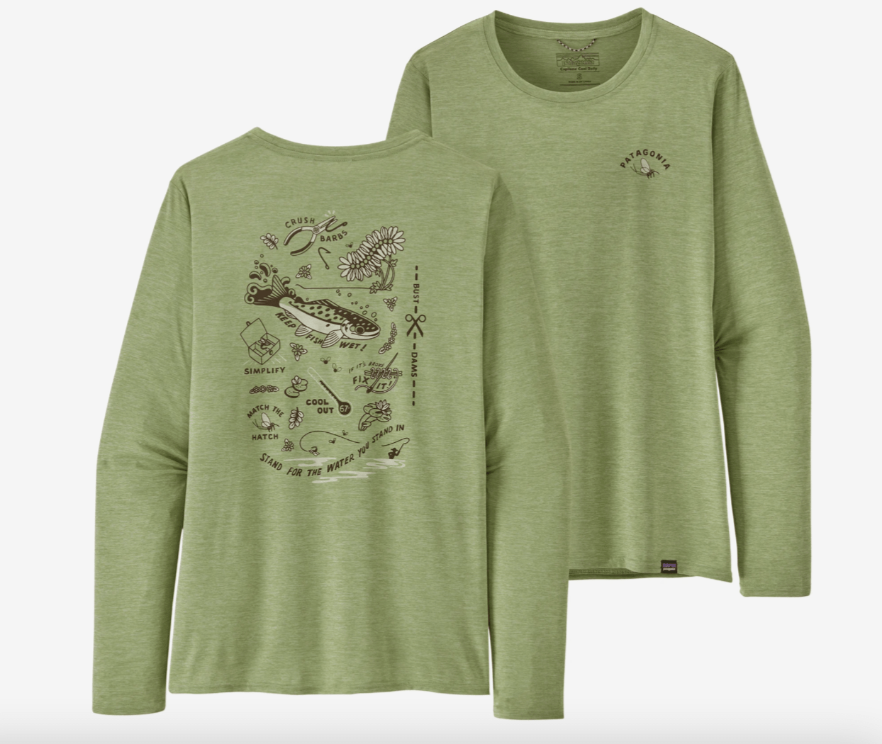Patagonia T-Shirt M / Action Angler: Salvia Green X-Dye Patagonia Long-Sleeved Capilene® Cool Daily Graphic Shirt - Waters